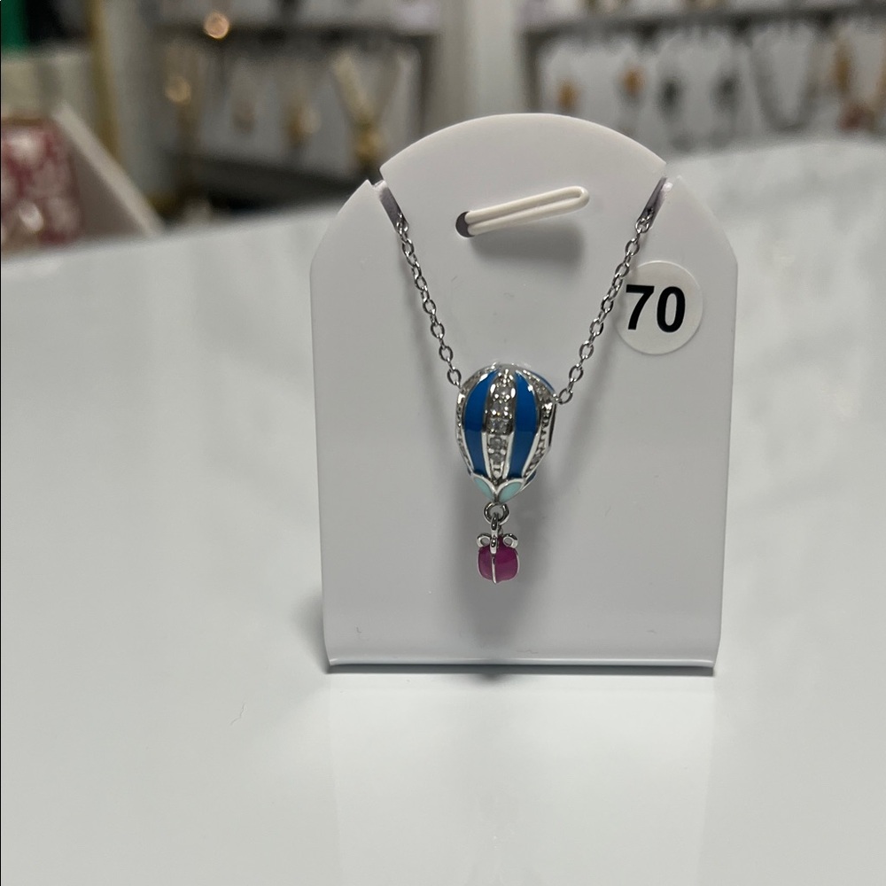 Elegant Blue and Pink Hot Air Balloon Necklace